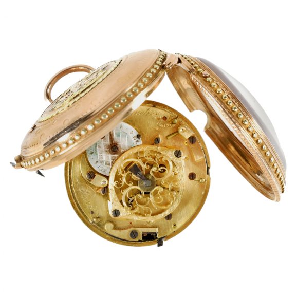 Small French 18K gold open faced verge pocket watch Circa 1790 Small French 18K gold open faced verge pocket watch Circa 1790