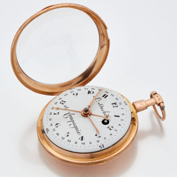 Swiss 18 carat gold open faced calender watch Circa 1810 Swiss 18 carat gold open faced calender watch Circa 1810