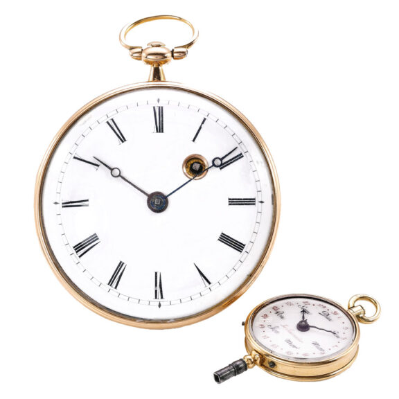 French watch, key with calendar and moon-phases Circa 1800