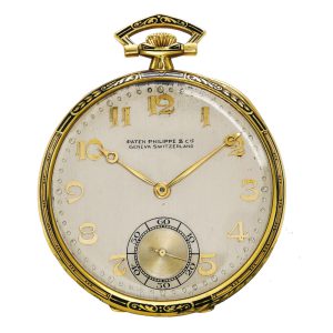 Fine Swiss yellow gold and enamel pocket watch Circa 1923