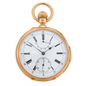 Swiss gold repeating watch with power reserve Circa 1880
