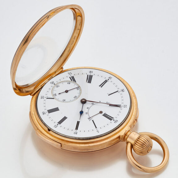 Swiss gold repeating watch with power reserve Circa 1880 Swiss gold repeating watch with power reserve Circa 1880