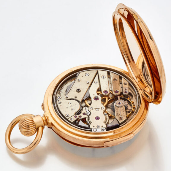 Swiss gold repeating watch with power reserve Circa 1880 Swiss gold repeating watch with power reserve Circa 1880
