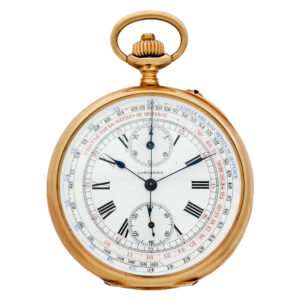 Swiss gold pocket watch with chronograph and counter Circa 1925