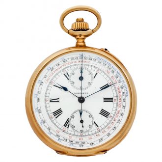 Swiss gold pocket watch with chronograph and counter Circa 1925