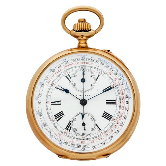 Swiss gold pocket watch with chronograph and counter Circa 1925