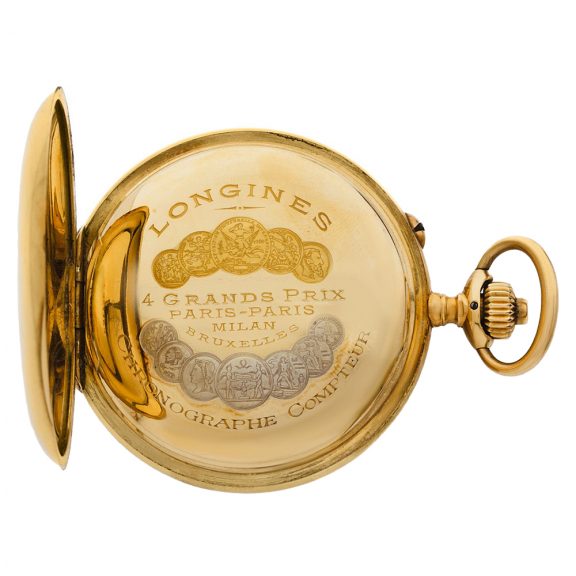 Swiss gold pocket watch with chronograph and counter Circa 1925 Swiss gold pocket watch with chronograph and counter Circa 1925