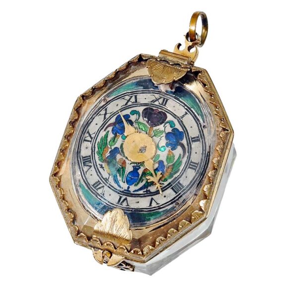 French gold and enamel lobed rock crystal watch Circa 1650