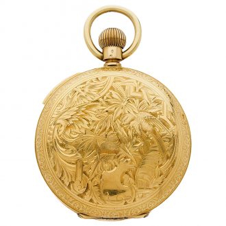 Swiss gold hunting cased repeating automaton Circa 1890