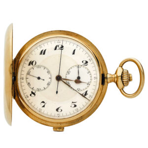Swiss 18K gold hunting chronograph with register Circa 1890