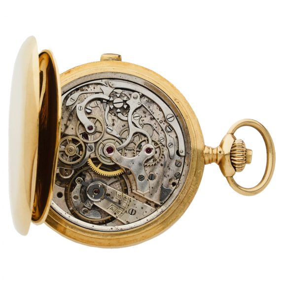 Swiss 18K gold hunting chronograph with register Circa 1890 Swiss 18K gold hunting chronograph with register Circa 1890