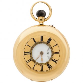 English 18 carat gold half hunting cased lever watch Circa 1895