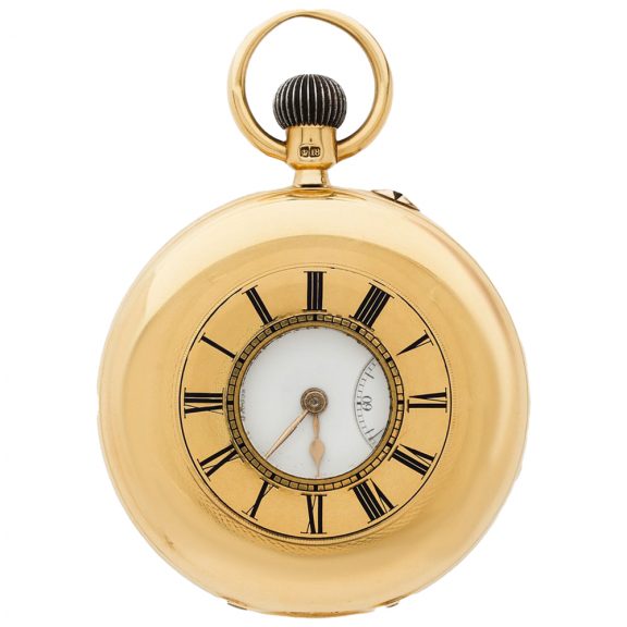 English 18 carat gold half hunting cased lever watch Circa 1895