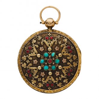 Swiss 18K gold ruby and turquoise set verge watch Circa 1830 Swiss 18K gold ruby and turquoise set verge watch Circa 1830