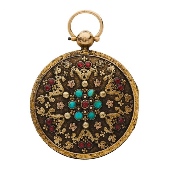 Swiss 18K gold ruby and turquoise set verge watch Circa 1830 Swiss 18K gold ruby and turquoise set verge watch Circa 1830