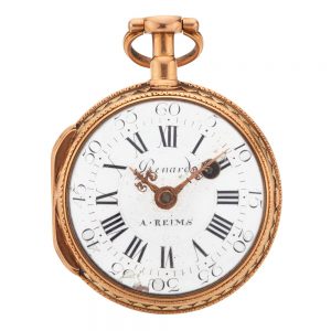 French two colour 18K gold open faced verge Circa 1770