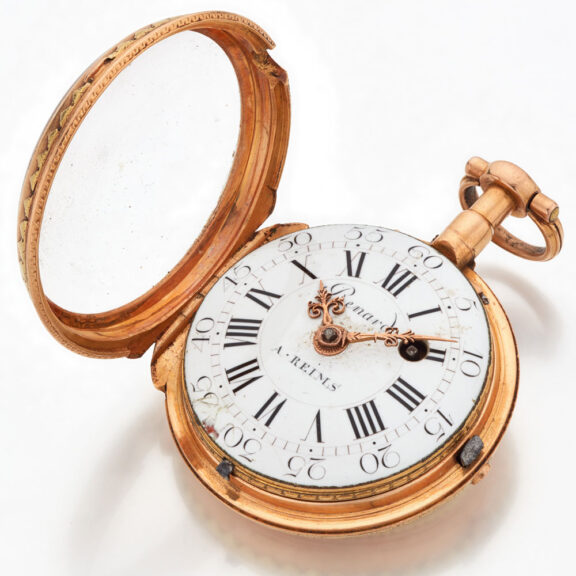 French two colour 18K gold open faced verge Circa 1770 French two colour 18K gold open faced verge Circa 1770