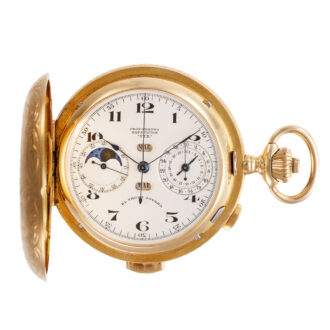 Swiss rose gold hunting cased complicated lever watch Circa 1910