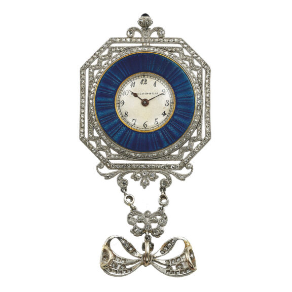 American platinum diamond-set and enamel lapel watch Circa 1910