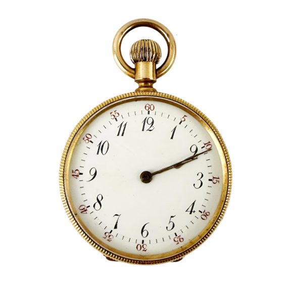 Swiss 18K gold open faced keyless pocket watch Circa 1870