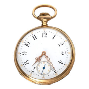 Swiss 18 carat gold open faced lever watch with chain Circa 1881