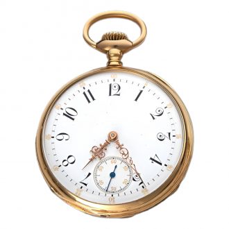 Swiss 18 carat gold open faced lever watch with chain Circa 1881