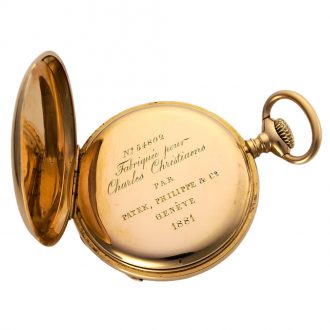 Swiss 18 carat gold open faced lever watch with chain Circa 1881