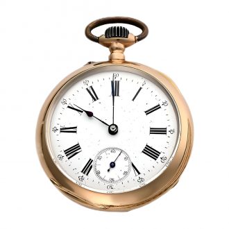 Swiss 18 carat gold open faced lever watch with chain Circa 1900
