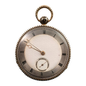 Flat Swiss 18K gold pocket watch with enamel case Circa 1800