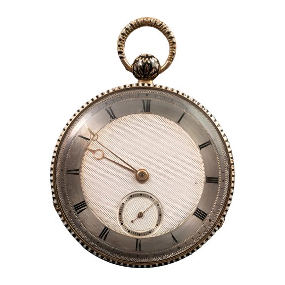 Flat Swiss 18K gold pocket watch with enamel case Circa 1800