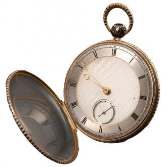 Flat Swiss 18K gold pocket watch with enamel case Circa 1800