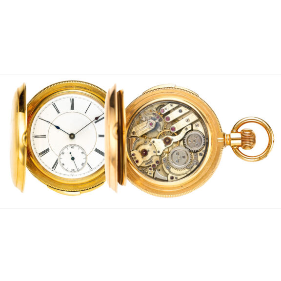 Swiss gold hunting cased minute repeating watch circa 1880 Swiss gold hunting cased minute repeating watch circa 1880