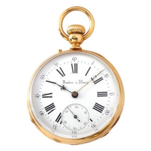 French 18K gold open faced keyless pocket watch Circa 1900