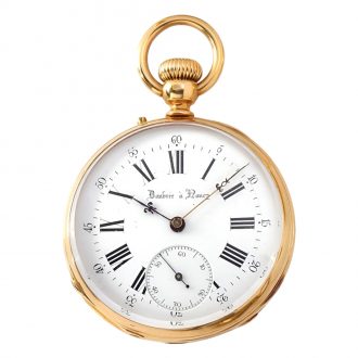 French 18K gold open faced keyless pocket watch Circa 1900