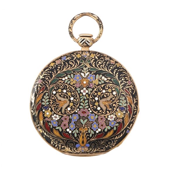 Swiss 18 carat gold and enamel open faced watch Circa 1850 Swiss 18 carat gold and enamel open faced watch Circa 1850