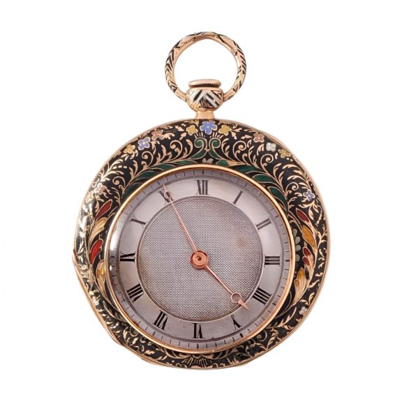 Swiss 18 carat gold and enamel open faced watch Circa 1850