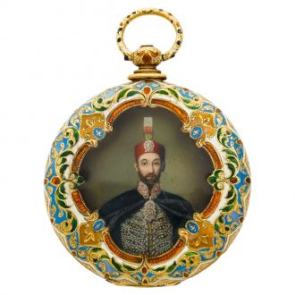 Swiss gold enamel watch made for the Turkish market Circa 1850