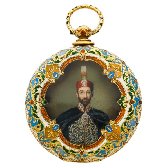Swiss gold enamel watch made for the Turkish market Circa 1850