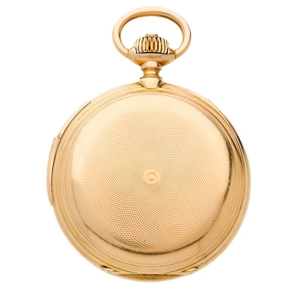 Swiss 18K gold hunting cased repeating lever watch Circa 1900 Swiss 18K gold hunting cased repeating lever watch Circa 1900