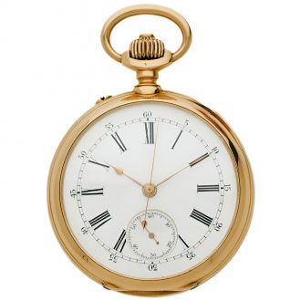 Swiss 18K gold keyless pocket watch with chronograph Circa 1895