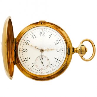 Swiss gold full hunter watch with chronograph Circa 1900