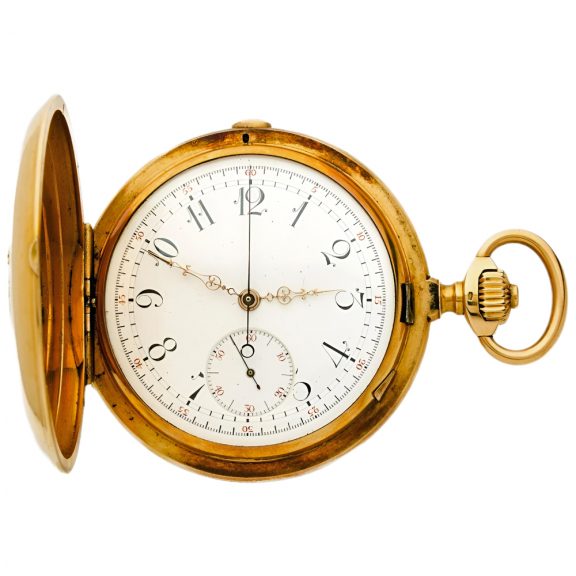 Swiss gold full hunter watch with chronograph Circa 1900