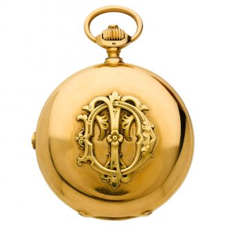Swiss gold full hunter watch with chronograph Circa 1900