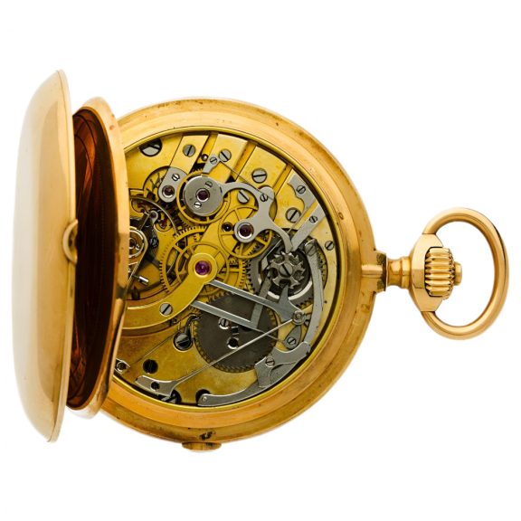 Swiss gold full hunter watch with chronograph Circa 1900 Swiss gold full hunter watch with chronograph Circa 1900