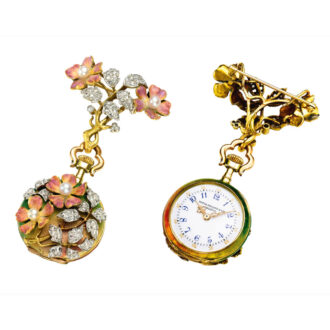Swiss gold enamel diamond and pearl set watch Circa 1901