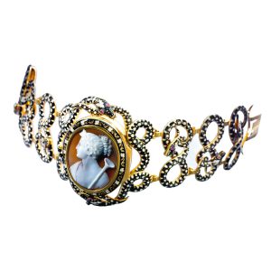 Swiss gold, enamel, ruby and shell bracelet watch Circa 1830
