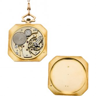 Swiss 18K gold cushion shaped keyless pocket watch Circa 1900