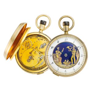 Swiss gilt musical repeating watch with automaton Circa 1830