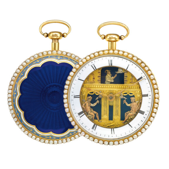 Swiss gold quarter repeating automaton watch Circa 1820