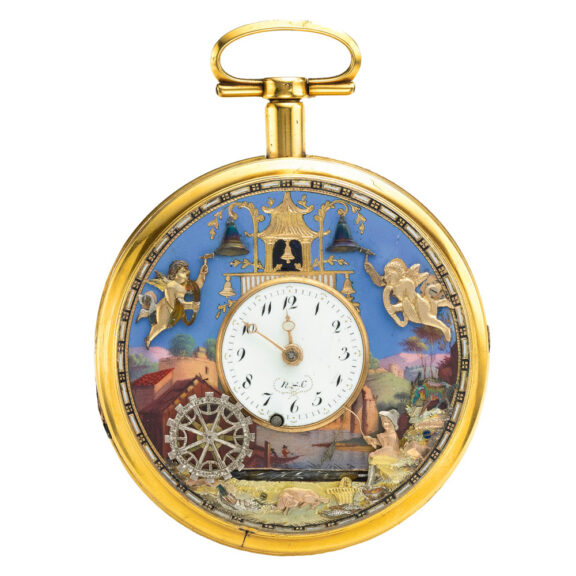 Swiss gold and enamel quarter repeating automaton Circa 1810